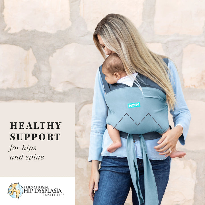 moby easy-wrap healthy support for hips and spine certified by international hip dysplasia institute
