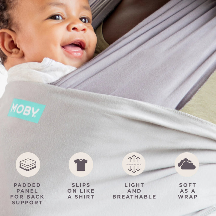 easy-wrap features padded panel for back support, slips on like a shirt, light and breathable, soft as a wrap