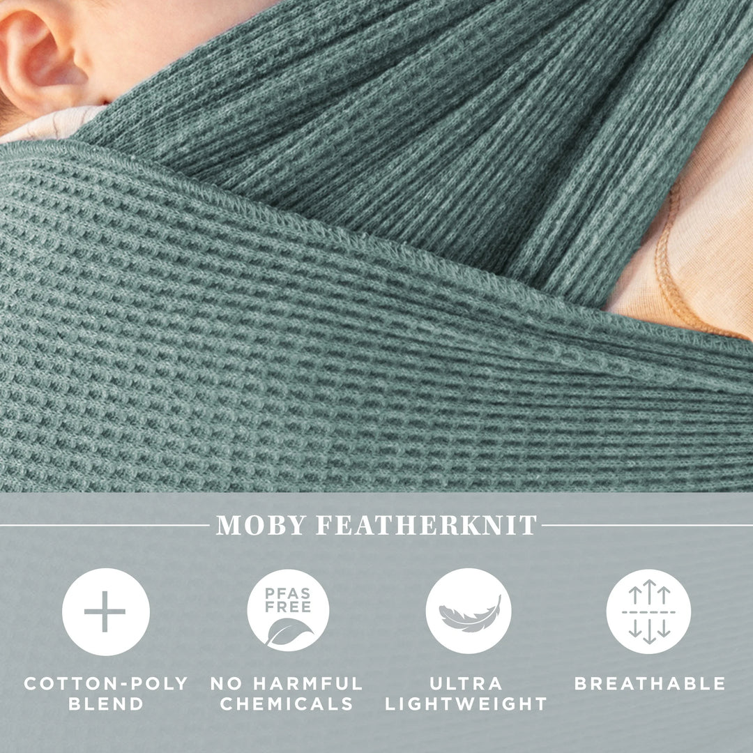 moby featherknit wrap, cotton-poly blend, no harmful chemicals, ultra lightweight, breathable