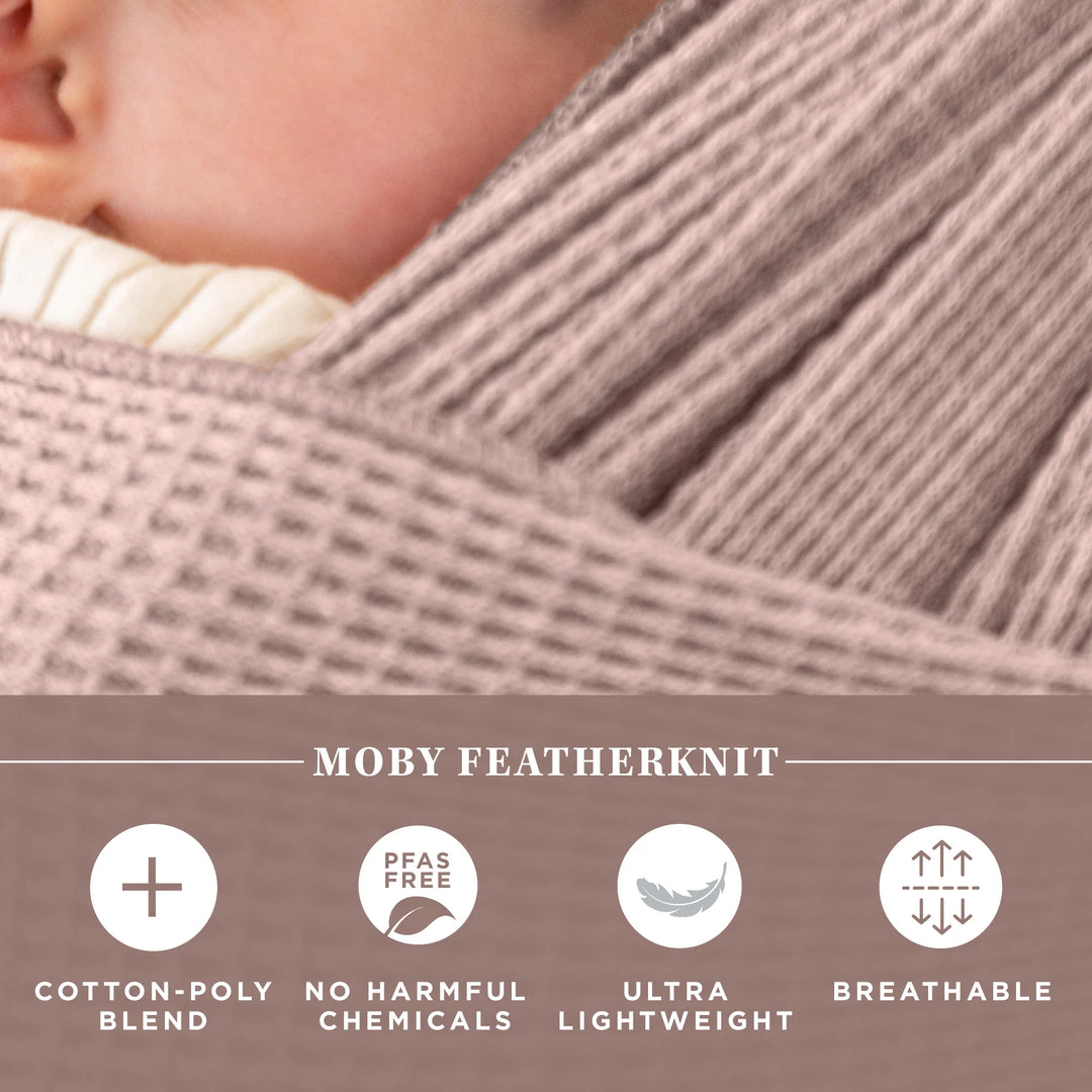 moby featherknit wrap, cotton-poly blend, no harmful chemicals, ultra lightweight, breathable