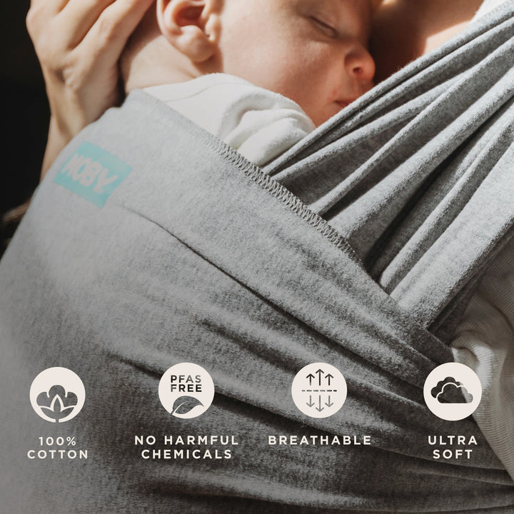 moby wrap features 100% cotton, no harmful chemicals, breathable, ultra soft