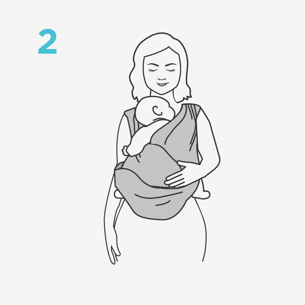 First, guide baby's leg through the inner panel closest to your body. Spread the fabric across the baby's entire back and bottom.​ Repeat on the other side.