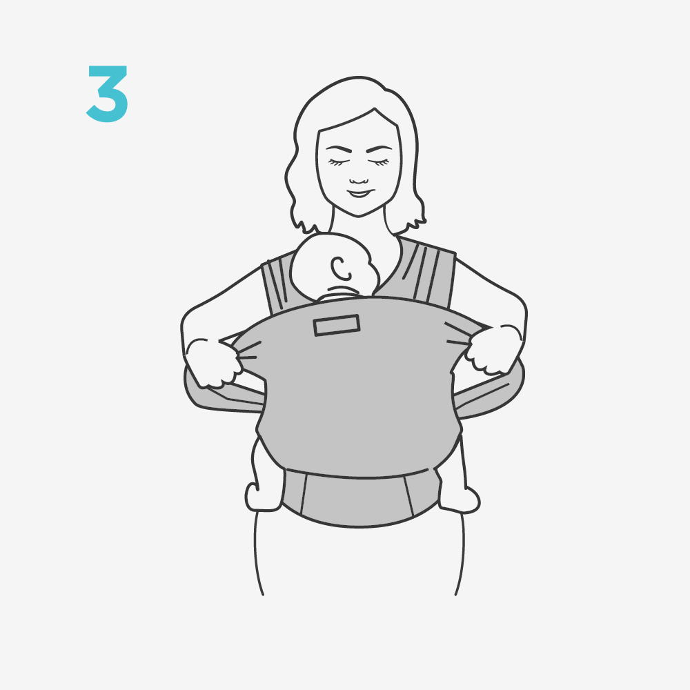 Ensure the panels fabric is stretched from knee-to-knee to support baby in an ergonomic position.