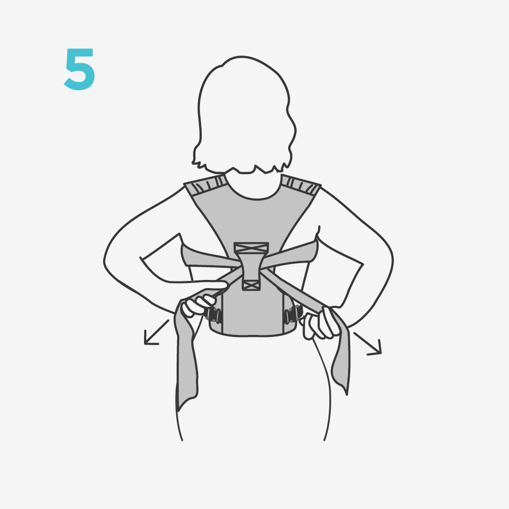 Tighten your sash by pulling both ends forward until the baby feels snug against your body.​