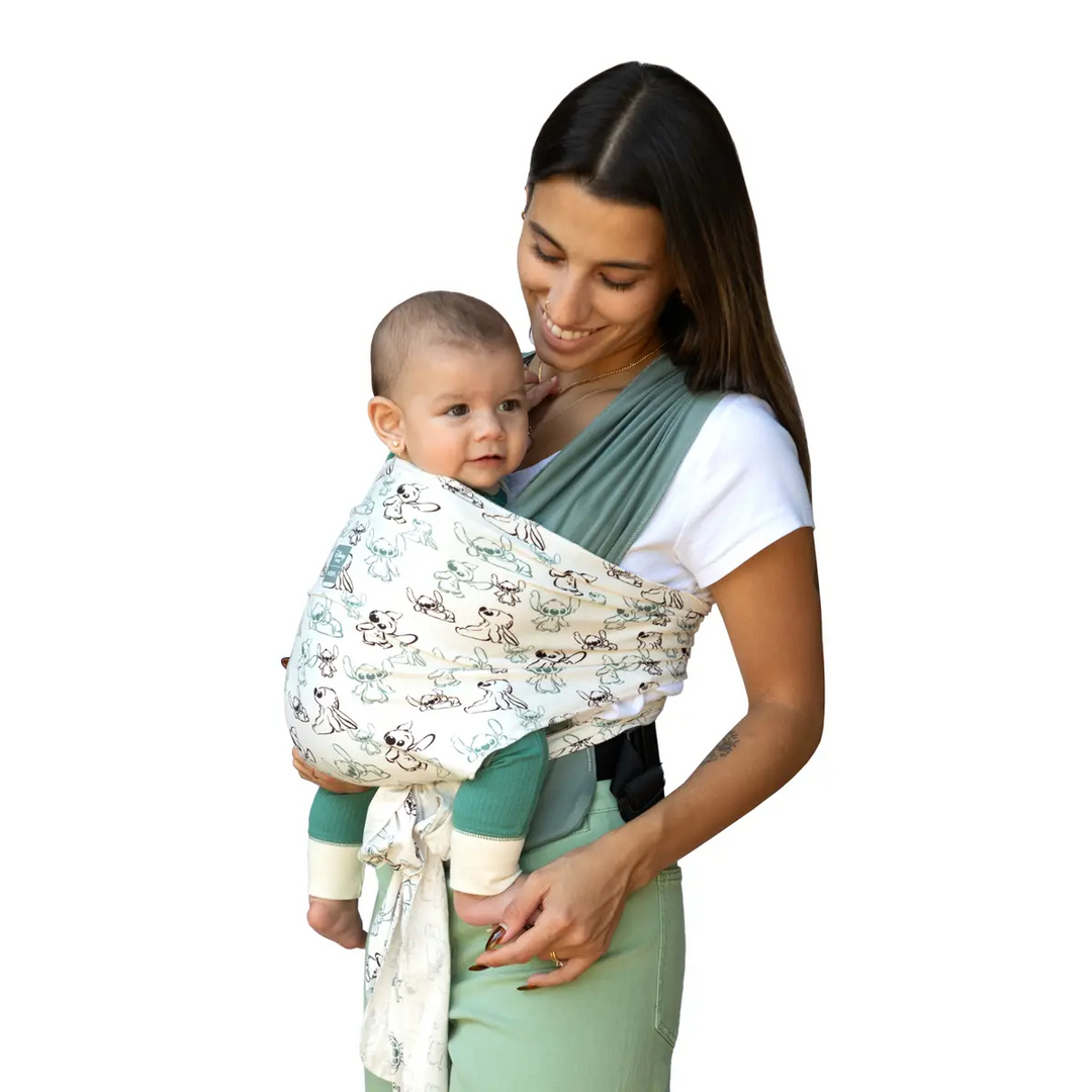 one size fits all size inclusive. moms and ad wearing babies in easy wrap carrier