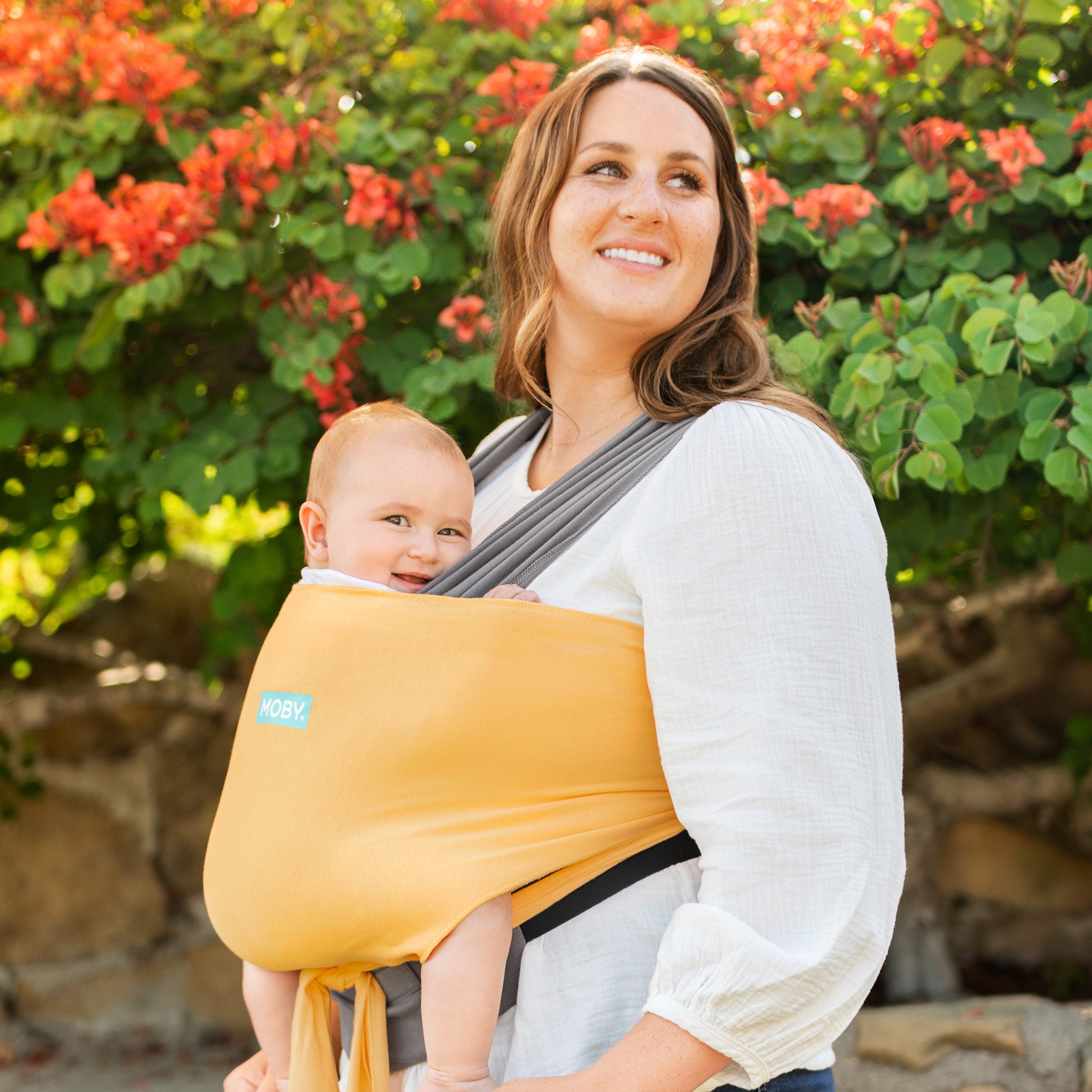 easy-wrap carrier in marigold perfect for plus size moms and babies of all sizes
