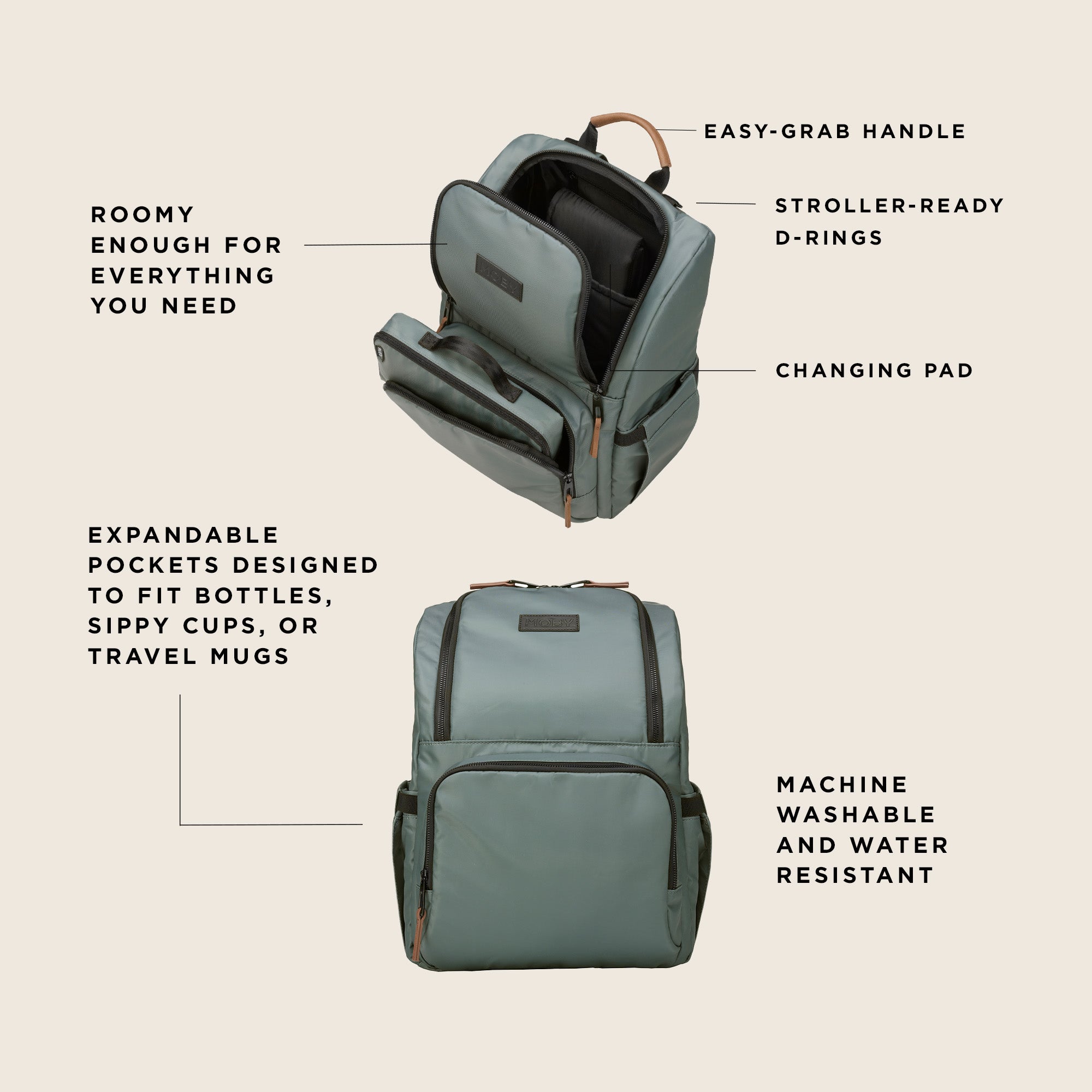 MOBY Parent Pack Diaper Bag Backpack in Pine – Moby Wrap