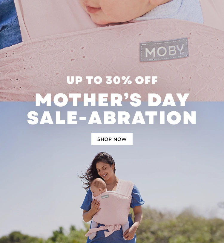 up to 30% off mother's day sale-abration. shop now. mom wearing baby in easy wrap in rose quartz