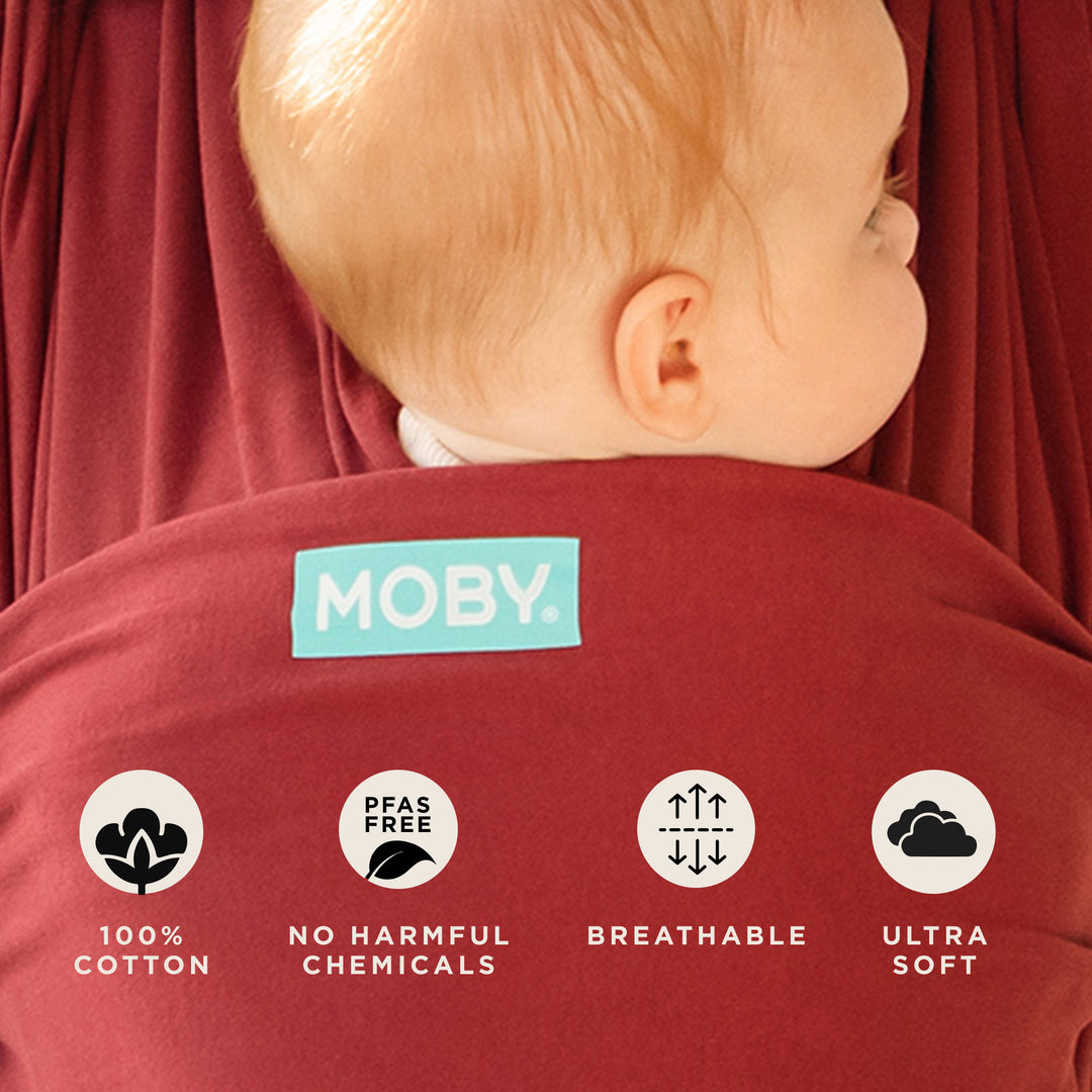 moby wrap features 100% cotton, no harmful chemicals, pfas free, breathable, ultra soft