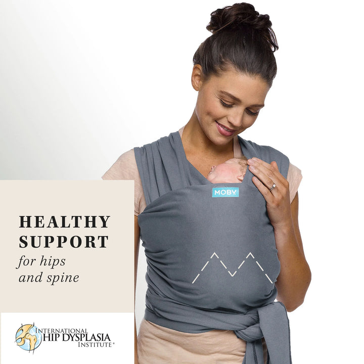 moby wrap features hip healthy support for growing babies as endorsed by international hip dysplasia institute