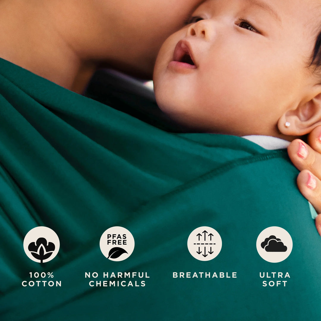 moby wrap features 100% cotton, no harmful chemicals, pfas free, breathable, ultra soft