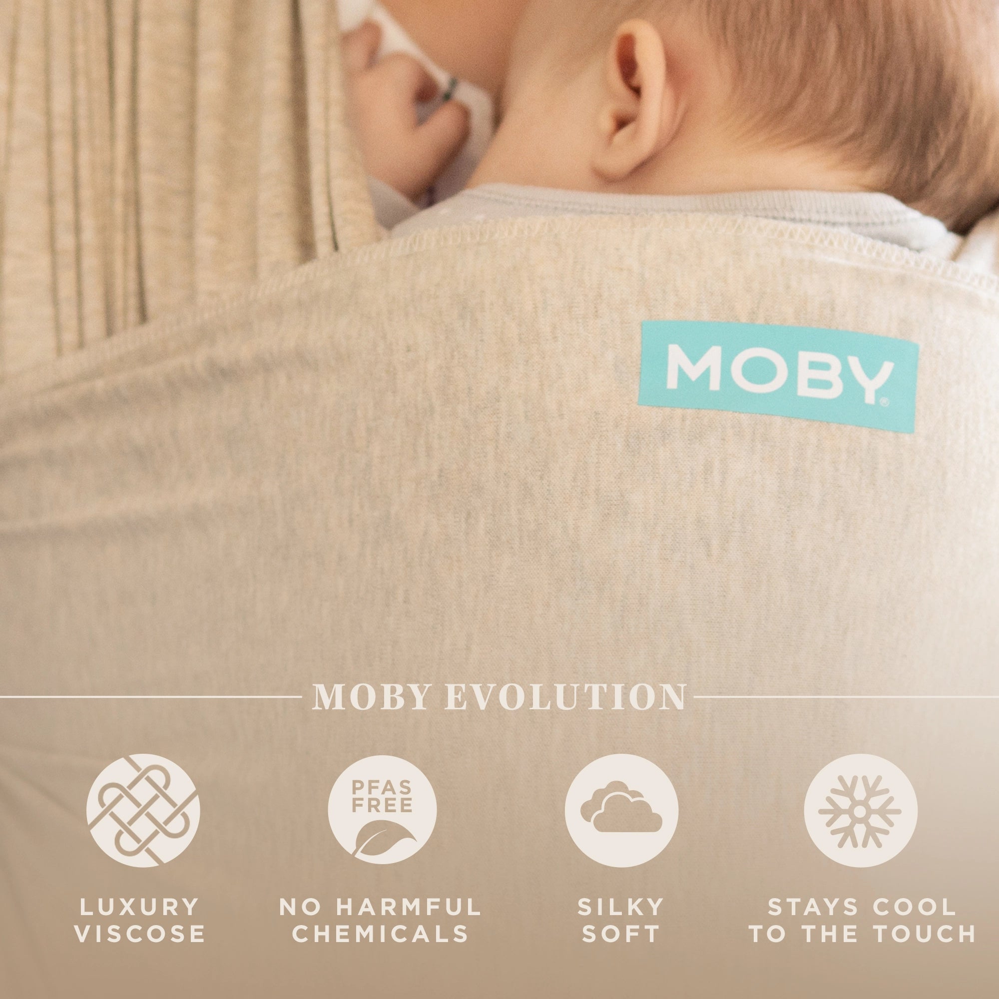 moby evolution features luxury viscose, no harmful chemicals, pfas free, silky soft, stays cool to the touch