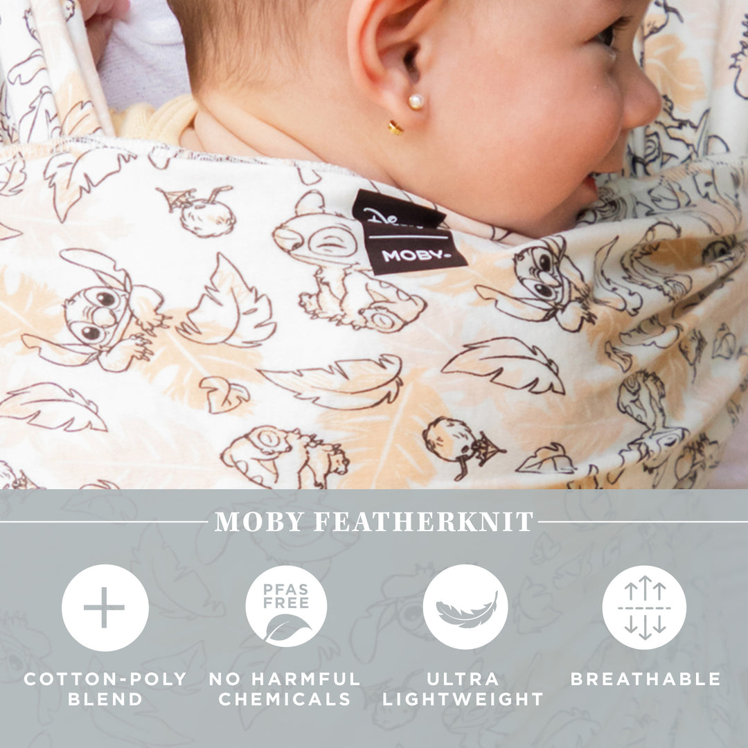 moby featherknit wrap, cotton-poly blend, no harmful chemicals, ultra lightweight, breathable