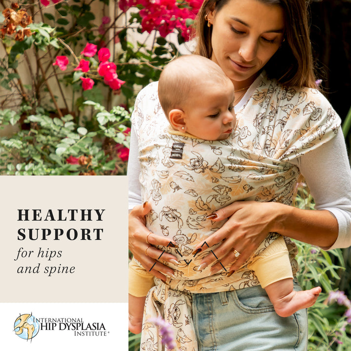 Moby featherknit wrap healthy support for hips and spine certified hip healthy by international hip dysplasia institute