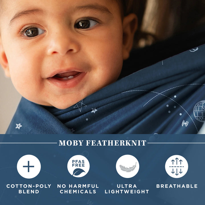 moby featherknit wrap features cotton-poly blend, no harmful chemicals, ultra lightweight, breathable