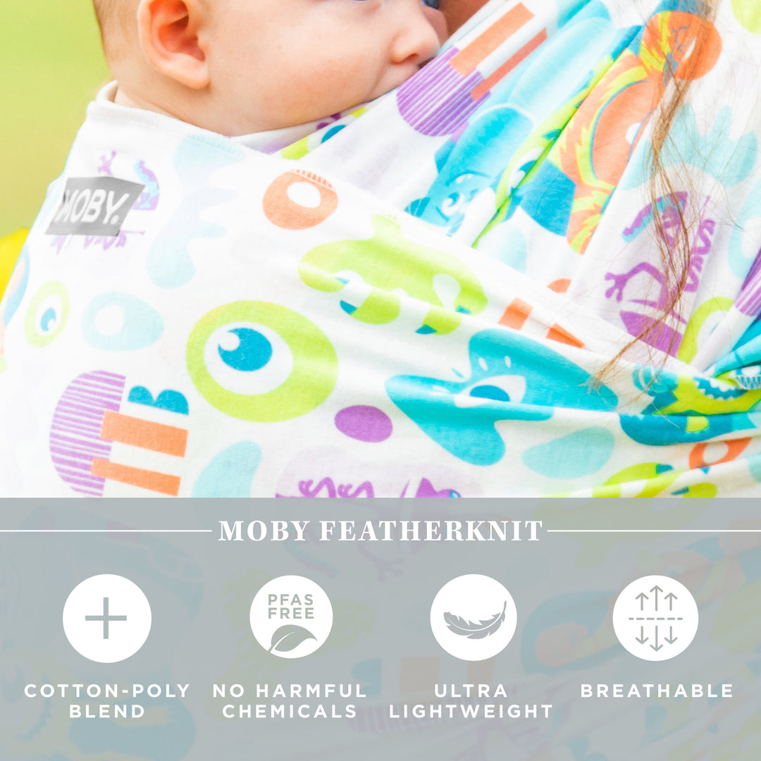 moby featherknit wrap, cotton-poly blend, no harmful chemicals, ultra lightweight, breathable