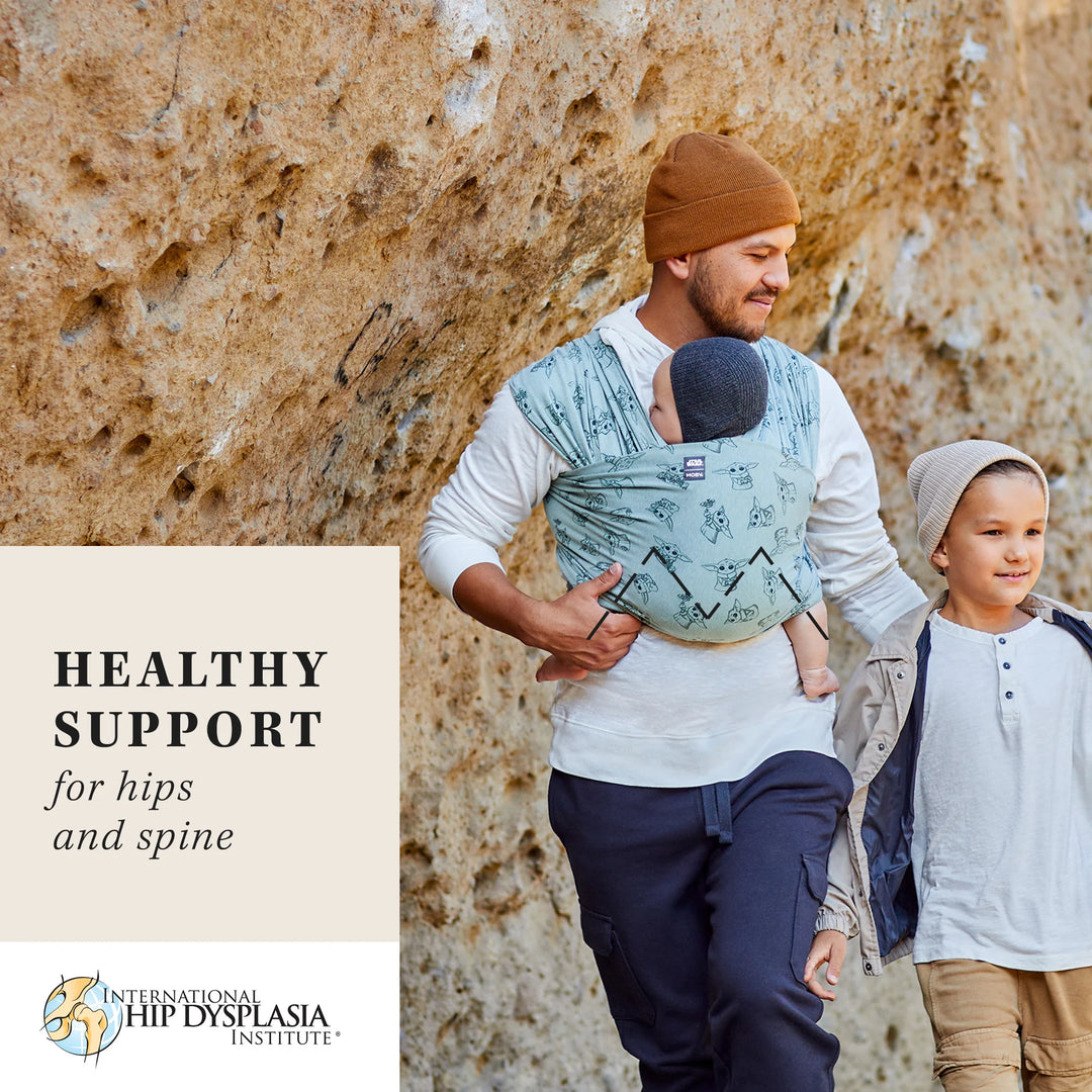 moby wrap features hip healthy support for growing babies as endorsed by international hip dysplasia institute