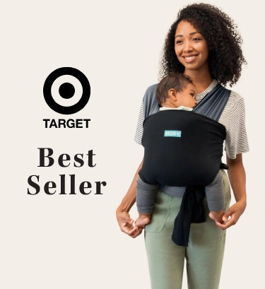 target best seller. mom wearing baby in easy wrap in charcoal black