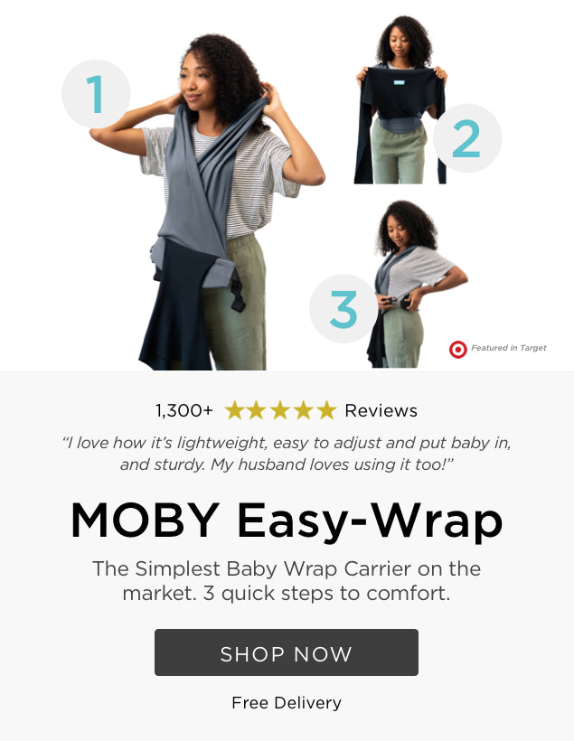 Moby Easy-Wrap Baby Carrier over 1300 5-star reviews. The simplest baby wrap carrier on the market, 3 steps to comfort. free delivery. 